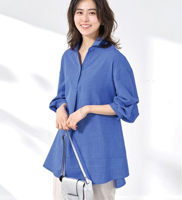 BELLUNA（ベルーナ）の「麻調素材袖タックデザインシャツチュニック（チュニック）」｜詳細画像