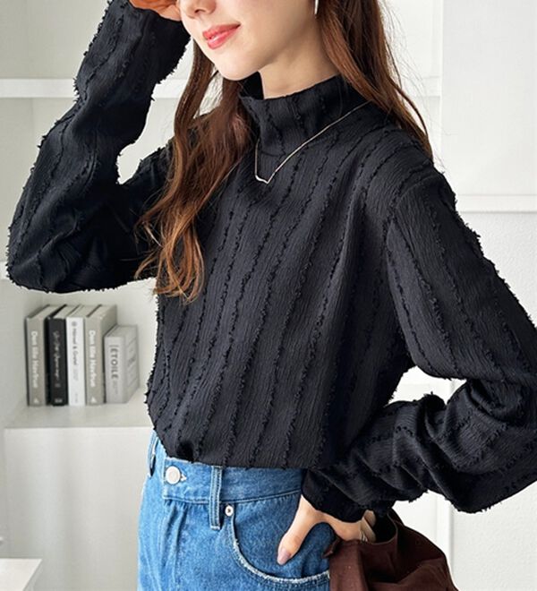 GeeRA（ジーラ）の「シャギージャガードハイネックトップス（カットソー）」｜詳細画像