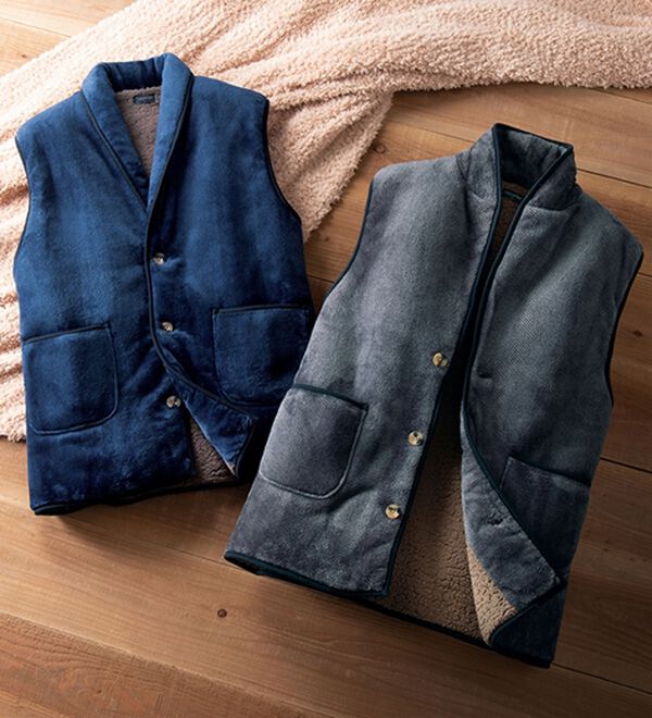 「ふわふわ紳士用裏ボアベスト（メンズルームウェア）」｜詳細画像