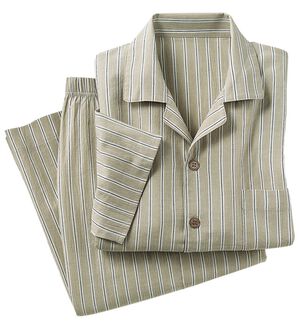 「綿１００％楊柳パジャマ（メンズルームウェア）」｜ベージュストライプ