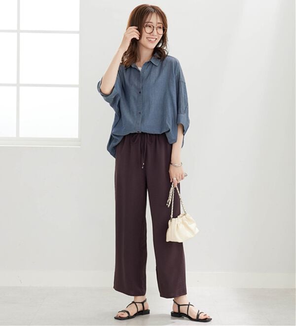 BELLUNA（ベルーナ）の「【快適Ｌａｂ．】お手入れ楽々ビンテージ調素材ワイドパンツ（ワイドパンツ・ガウチョ）」｜詳細画像