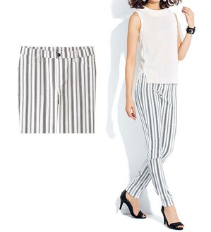 GeeRA（ジーラ）の「嬉しい機能付！美脚スキニーレギンスパンツ（フルレングスタイプ）（フルレングスパンツ）」｜ホワイト系ストライプ