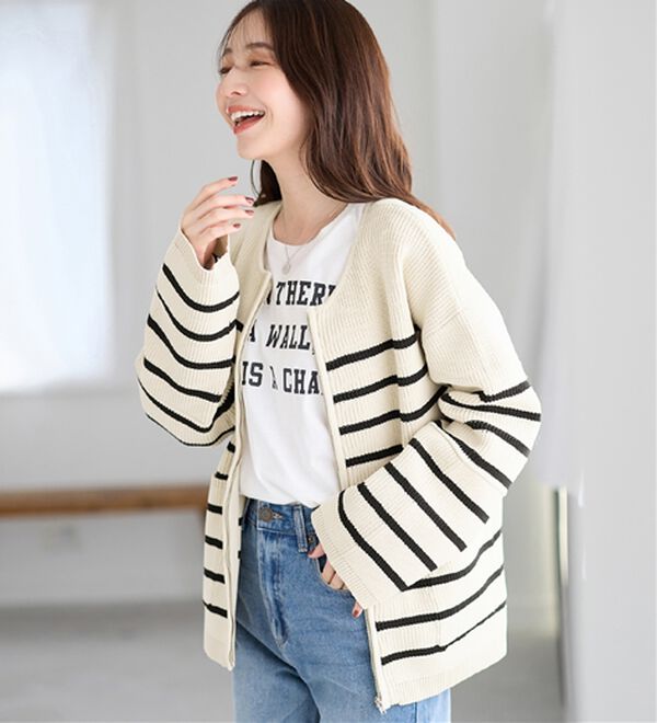 Viola e Viola（ヴィオラ エ ヴィオラ）の「ランタンスリーブジップニットコーディガン（ニットカーディガン）」｜詳細画像