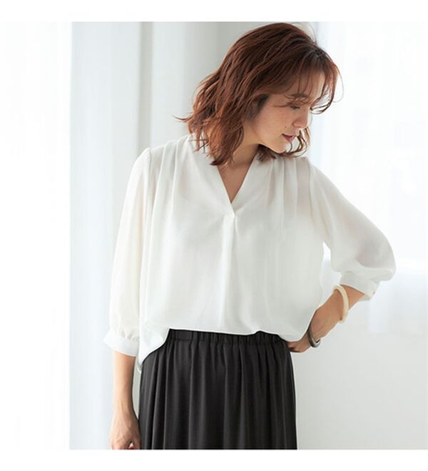 GeeRA（ジーラ）の「シルエットきれい！上品7分袖デザインブラウス（ブラウス）」｜詳細画像