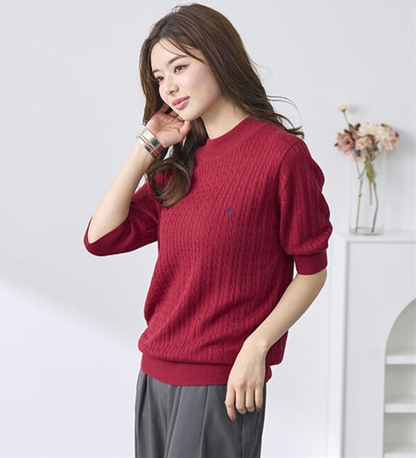 BELLUNA（ベルーナ）の「【ＰＯＬＯ　ＢＣＳ】ケーブル５分袖セーター（ニット・セーター）」｜詳細画像