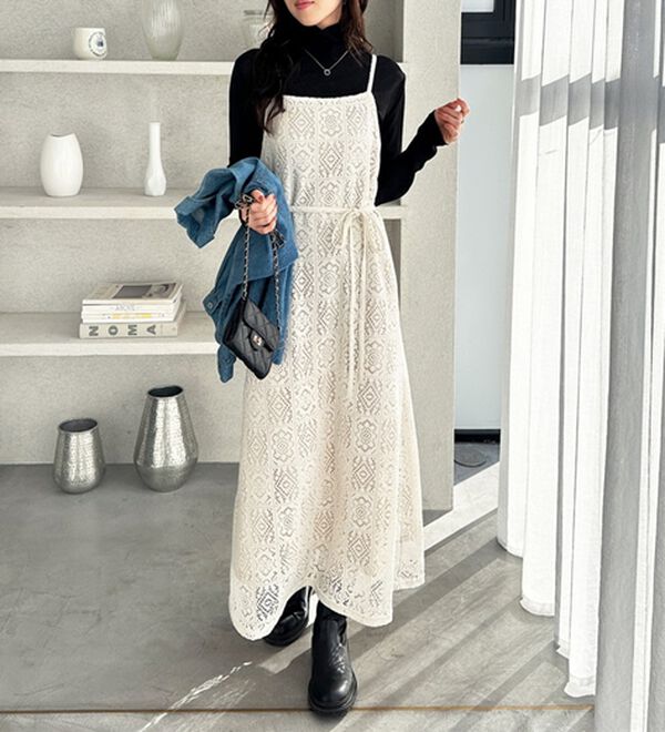 GeeRA（ジーラ）の「前後２ＷＡＹパネルレースキャミワンピース（その他ワンピース）」｜詳細画像