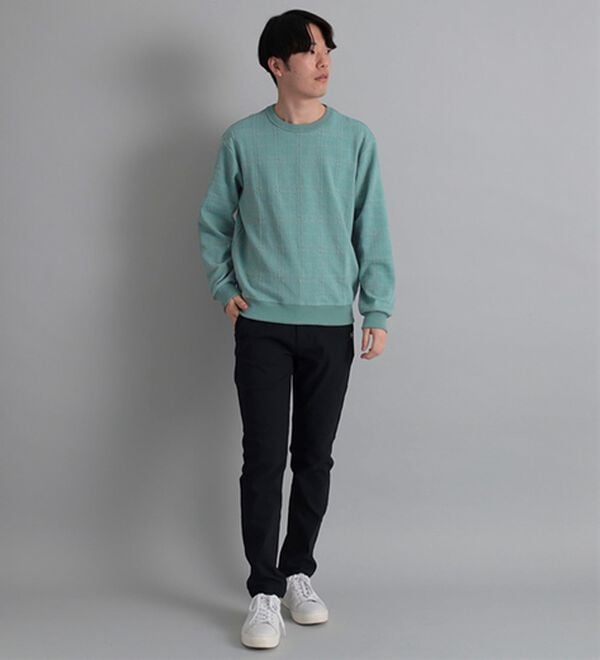 「＜コムルヴァン・オム＞チェック柄ふくれジャカードトレーナー（メンズトレーナー）」｜詳細画像