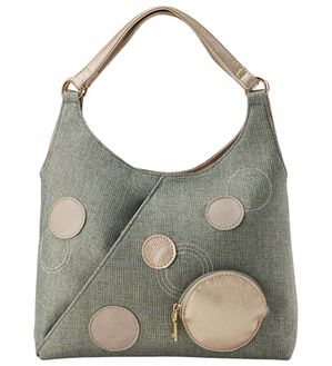 BELLUNA（ベルーナ）の「麻風ドットモチーフ手提げ（ハンドバッグ）」｜グリーン系