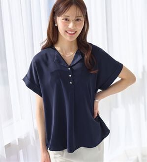 alotta（アロッタ）の「衿デザイン大人上品とろみブラウス（ブラウス）」｜ネイビー