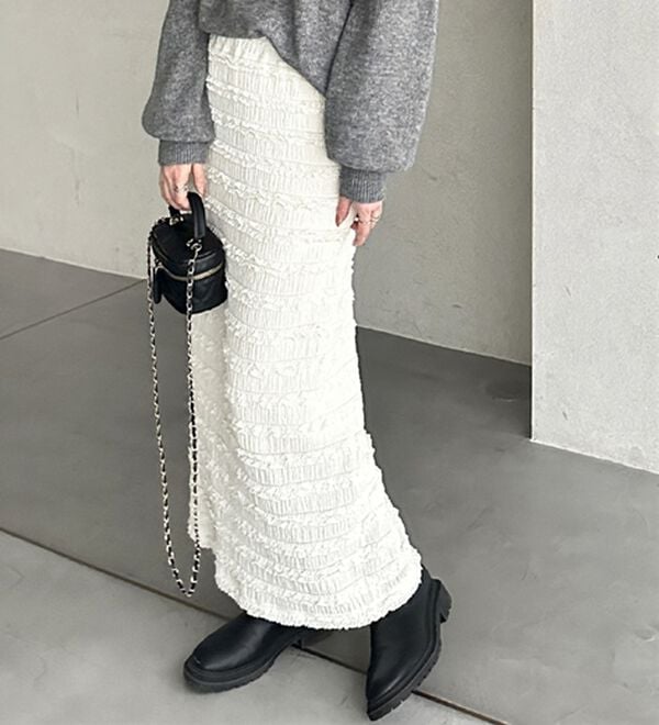 GeeRA（ジーラ）の「すっきりオシャレ見え！ジャカードレースタイトスカート（ロングスカート）」｜アイボリー