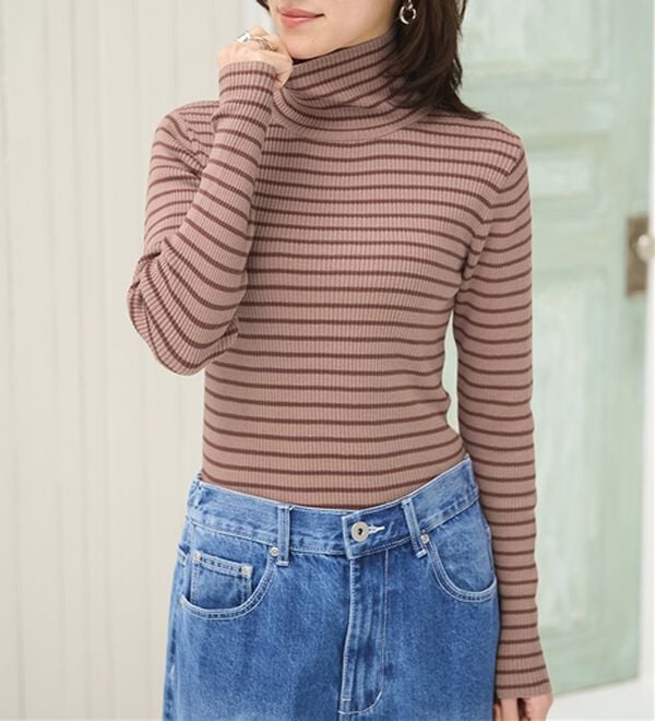 BELLUNA（ベルーナ）の「ハピネスコットン１００％&times;吸湿発熱リブタートルニット＜＆ｃｏｃｏｃｈｉ＞（ニット・セーター）」｜詳細画像