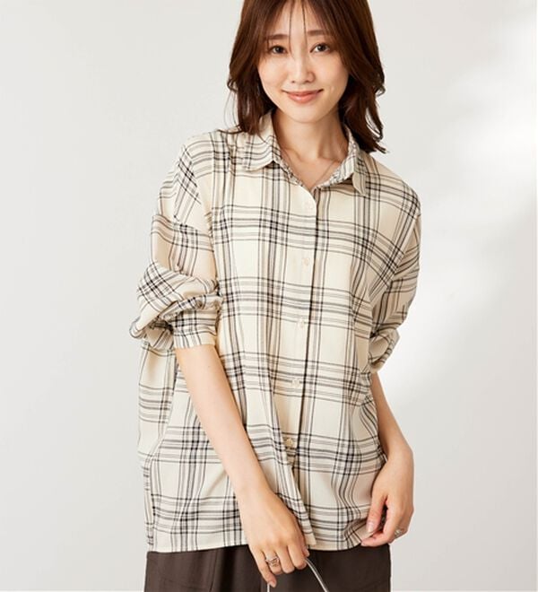 BELLUNA（ベルーナ）の「シアージョーゼット素材チェック柄シャツ（シャツ）」｜詳細画像