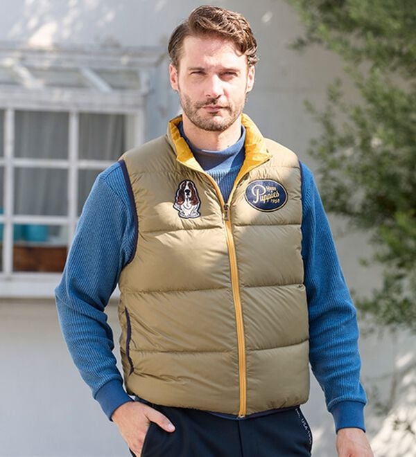 「＜ハッシュパピー＞軽くて暖か配色ダウンベスト（メンズベスト）」｜詳細画像