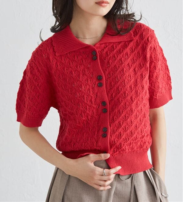 RANAN（ラナン）の「透かし柄サマーニットポロカーデ（ニット・セーター）」｜詳細画像