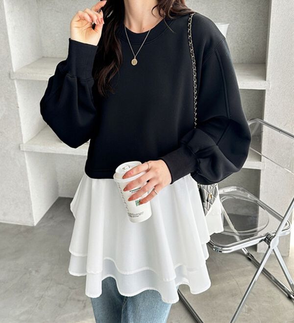 GeeRA（ジーラ）の「レイヤード風ペプラムスウェット（カットソー）」｜詳細画像