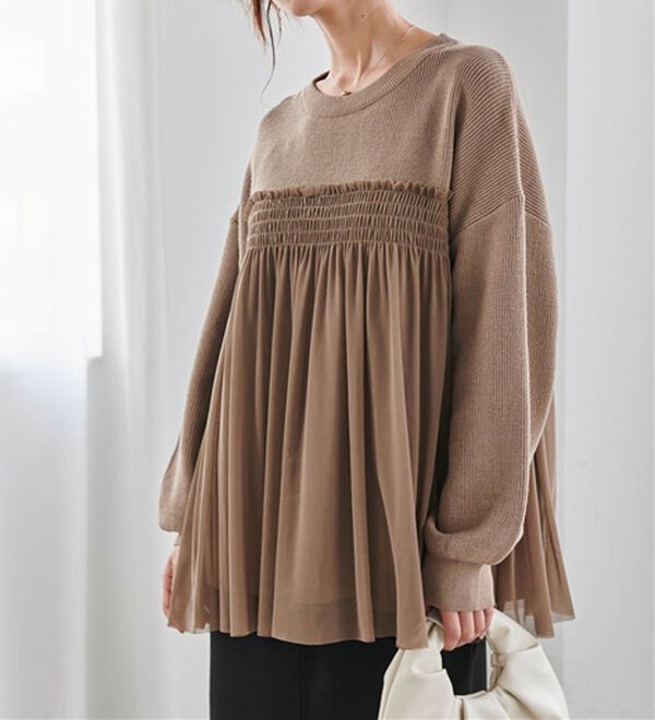 RANAN（ラナン）の「洗える！ビスチェ風チュールドッキングニット＜ムースタッチライト＞（ニット・セーター）」｜詳細画像