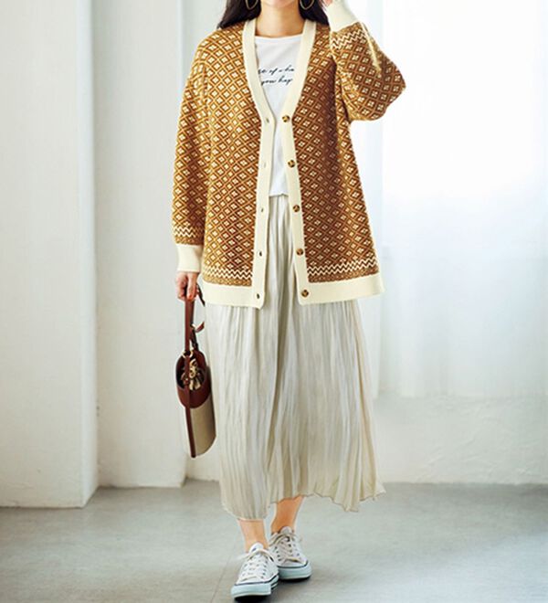 BELLUNA（ベルーナ）の「ビンテージ柄ジャカードニットカーディガン（ニットカーディガン）」｜詳細画像