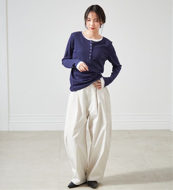 RANAN（ラナン）の「レイヤードヘンリーネックリブTシャツ（カットソー）」｜詳細画像