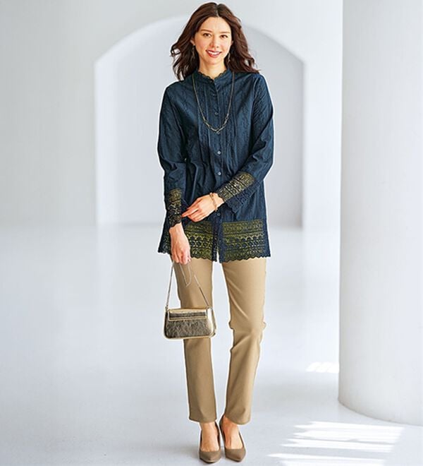 BELLUNA（ベルーナ）の「【Ｌａｇｒｉｌｕａ】綿１００％レース使いシャツチュニック（チュニック）」｜詳細画像