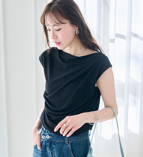 RANAN（ラナン）の「【ひんやり・ＵＶ】タックドレープフレンチスリーブカットソー（Tシャツ）」｜詳細画像