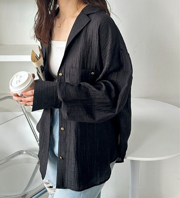 GeeRA（ジーラ）の「しぼ感素材開衿シャツ（シャツ）」｜詳細画像