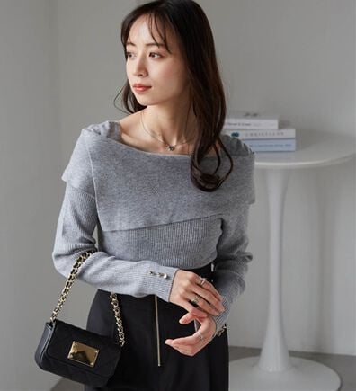 RANAN（ラナン）の「アシメオフショルリブニット（ニット・セーター）」