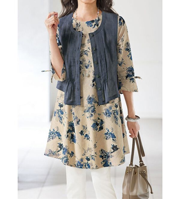 BELLUNA（ベルーナ）の「綿麻楊柳素材タックデザインベスト（ベスト）」｜詳細画像