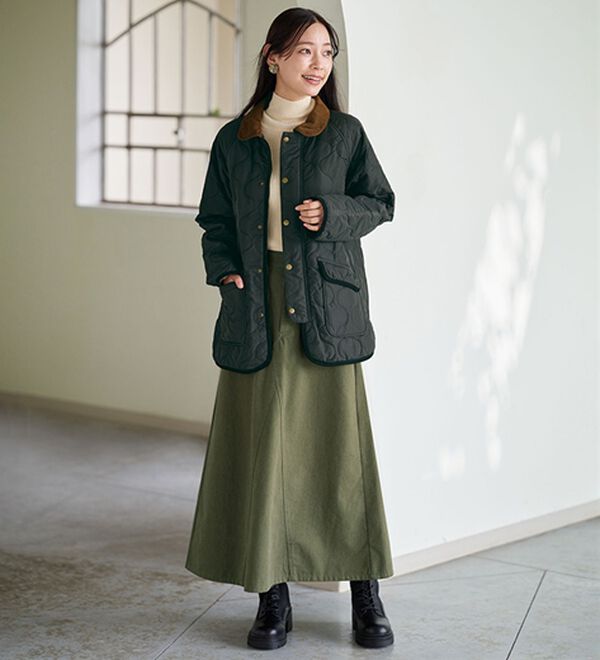 BELLUNA（ベルーナ）の「＜＆ｃｏｃｏｃｈｉ＞配色コーデュロイ衿中わたキルトコート（ハーフコート）」｜詳細画像