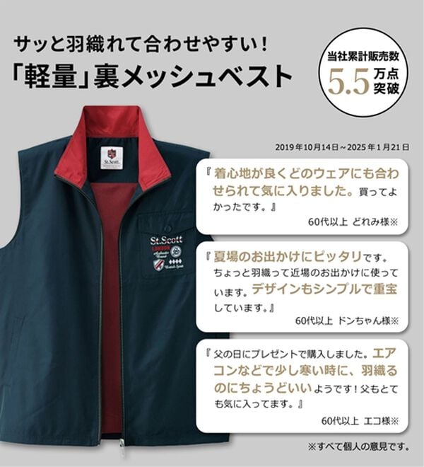 「ブランドデザイン裏メッシュベスト（メンズベスト）」｜詳細画像
