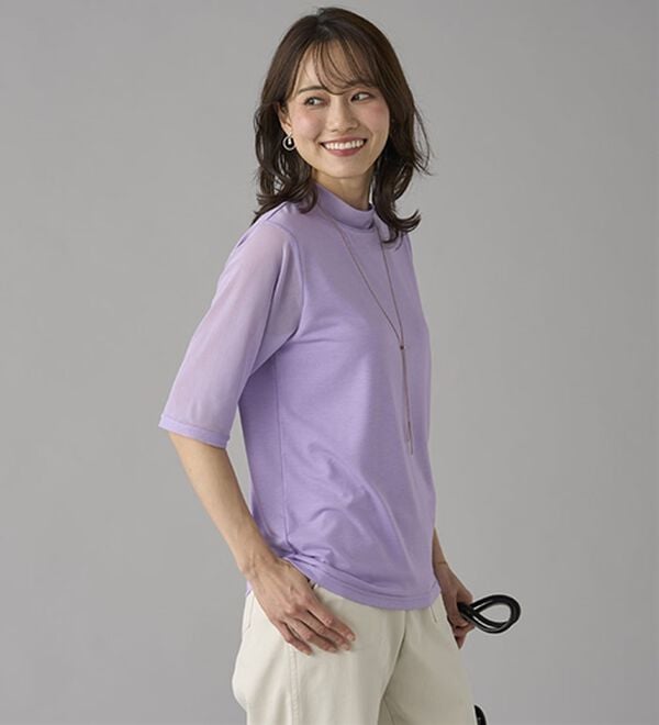 BELLUNA（ベルーナ）の「【５分袖】チュール切替上品インナー（カットソー）」｜詳細画像