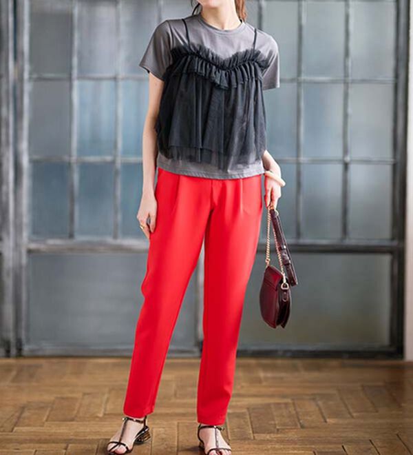 RANAN（ラナン）の「【選べる股下】美脚シルエットタックパンツ（股下６１・６５ｃｍ）（フルレングスパンツ）」｜詳細画像