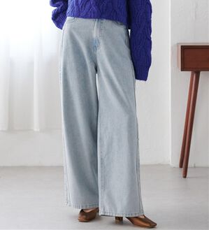 RANAN（ラナン）の「配色サイドフリンジワイドデニム（フルレングスパンツ）」｜ライトブルー