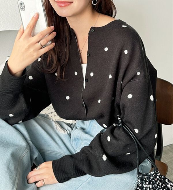 GeeRA（ジーラ）の「ドット柄カーディガン（ニットカーディガン）」｜詳細画像