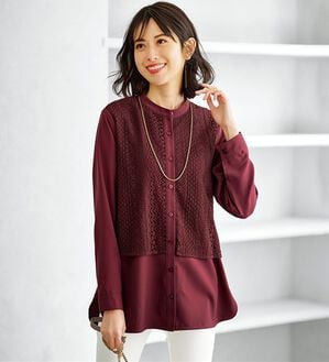 BELLUNA（ベルーナ）の「レース重ねシャツチュニック（チュニック）」｜ラズベリー
