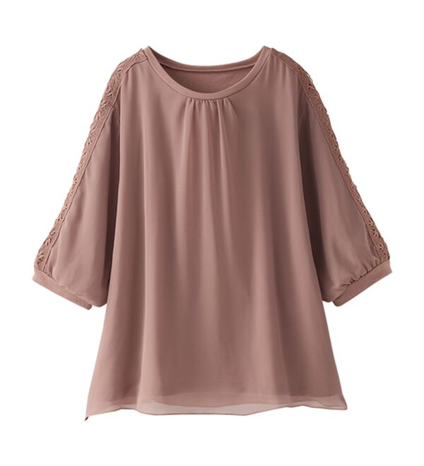 BELLUNA（ベルーナ）の「花柄レースシフォン重ねプルオーバー（カットソー）」｜詳細画像