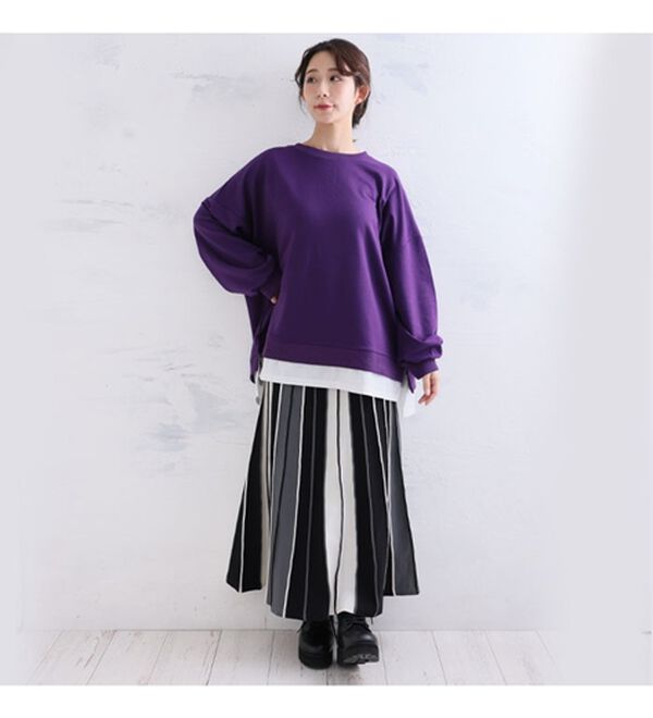 A HAPPY MARILYN（アハッピーマリリン）の「【Ｌ～１０Ｌ】ゆるっと楽ちん！着ぶくれ回避の　重ね着風　ミニ裏毛　プルオーバー（カットソー）」｜詳細画像