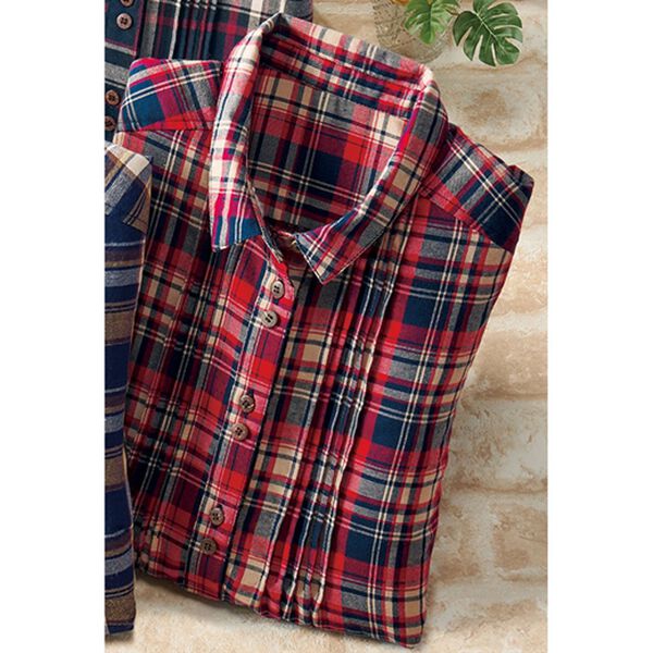 BELLUNA（ベルーナ）の「綿混素材チェック柄シャツチュニック（チュニック）」｜赤系