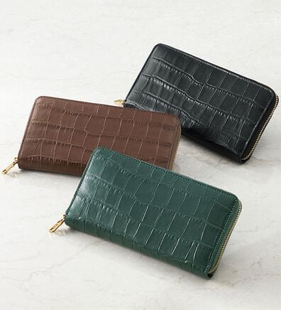 「牛革クロコ型押しラウンド長財布（メンズ財布・パスケース）」