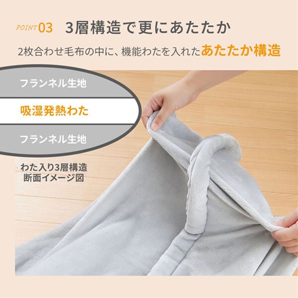 あったかふわふわ3層毛布＜吸湿発熱・抗菌防臭・フランネル