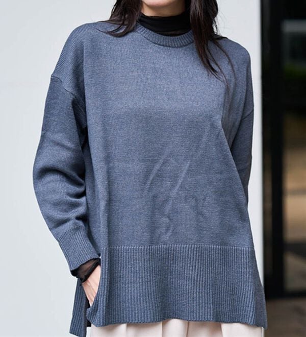 RANAN（ラナン）の「ワイドリブ使いカラーニットチュニック（ニット・セーター）」｜詳細画像