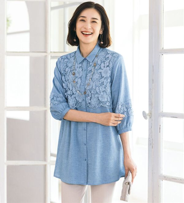 ルフラン（ルフラン）の「レース映える。華やかシャツチュニック（チュニック）」｜デニム調
