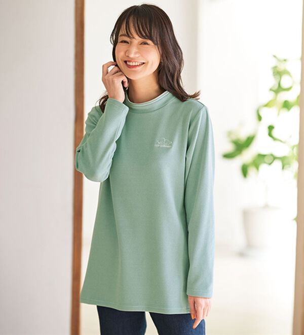 BELLUNA（ベルーナ）の「ふんわりなめらかネコちゃん刺しゅうチュニック（チュニック）」｜ミント