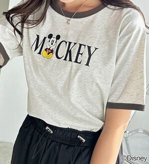 GeeRA（ジーラ）の「【Disney/ディズニー】別注/Mickey Mouse＆Minnie Mouse/リンガープリントTシャツ（カットソー）」｜ミッキー&times;杢グレー