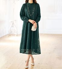 BELLUNA（ベルーナ）の「ハイネックデザインゆったりレースワンピース（ワンピースセットスーツ）」