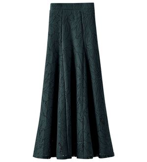 BELLUNA（ベルーナ）の「花柄リバーレース切替デザインスカート（ロングスカート）」｜チャコール