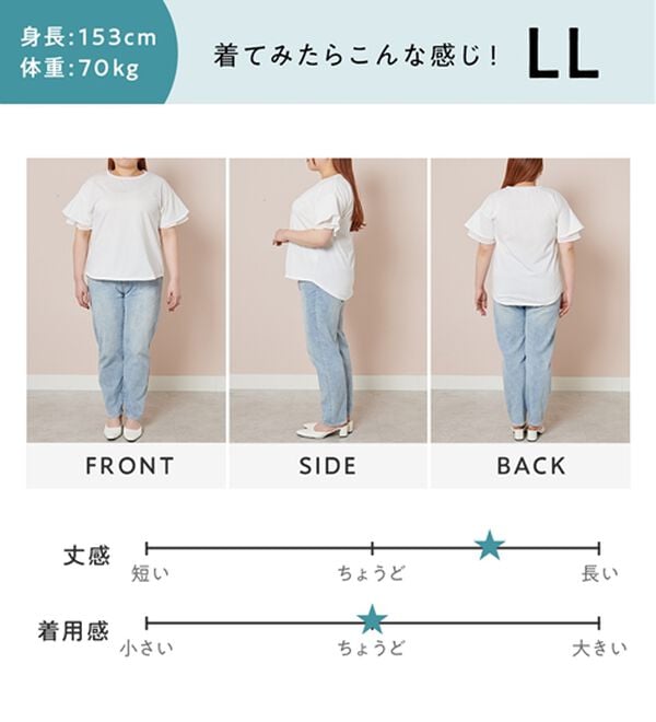 alotta（アロッタ）の「【接触冷感】＜丈が選べる＞袖口シフォンＴシャツ／チュニック（カットソー）」｜詳細画像