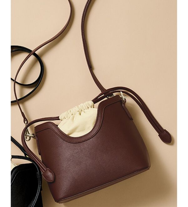 RANAN（ラナン）の「巾着切替デザインショルダーバッグ（ハンドバッグ）」｜ブラウン系