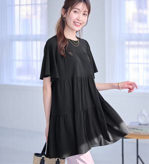alotta（アロッタ）の「楽に可愛く！ふんわり綿混ティアードチュニック（チュニック）」｜ブラック