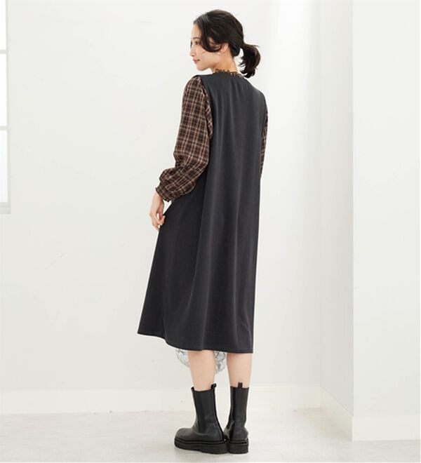 BELLUNA（ベルーナ）の「フリル衿異素材切替ワンピース（その他ワンピース）」｜詳細画像