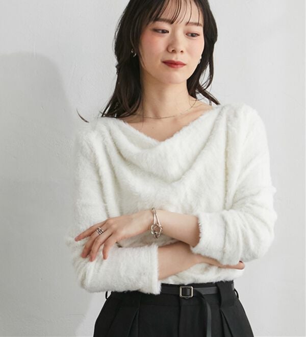 RANAN（ラナン）の「ドレープオフショルフェザープルオーバー（カットソー）」｜アイボリー
